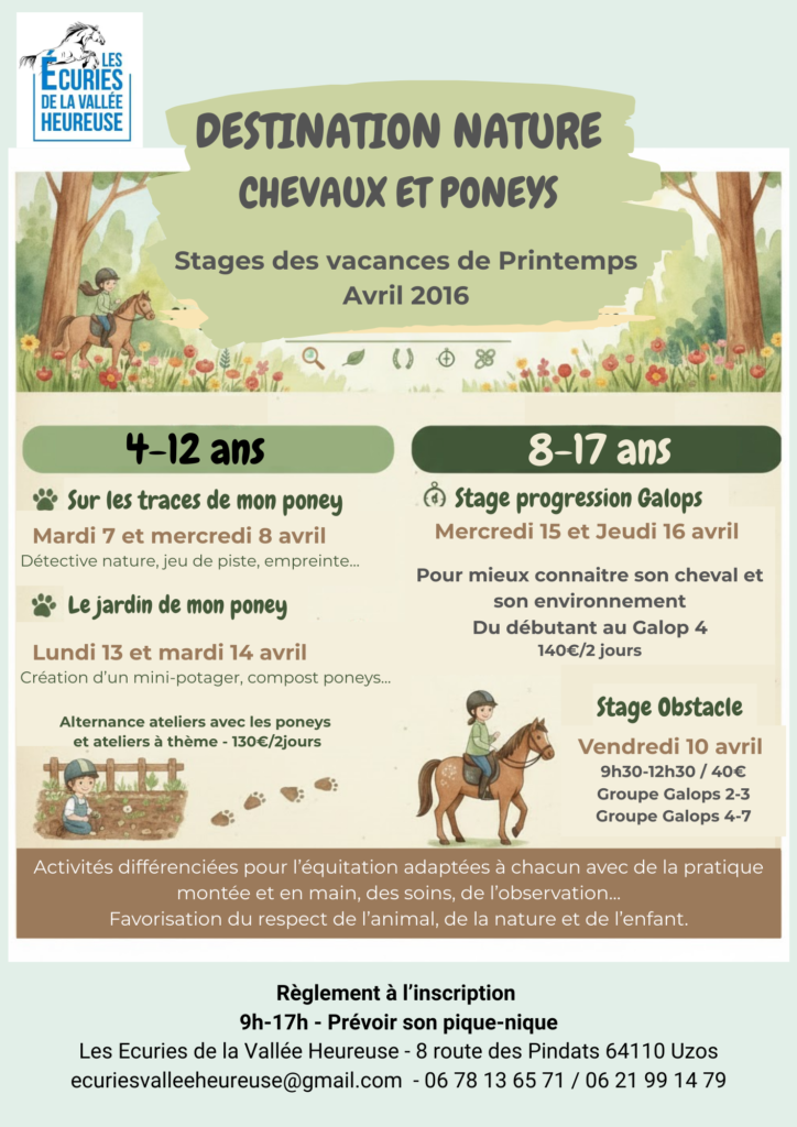 Stages Equitation Avril Les Ecuries de la Vallée Heureuse